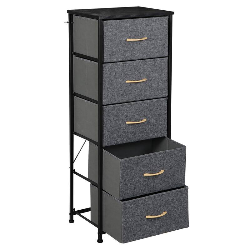46" Tall Vertical Dresser Storage Tower With 5 Drawers for Bedroom